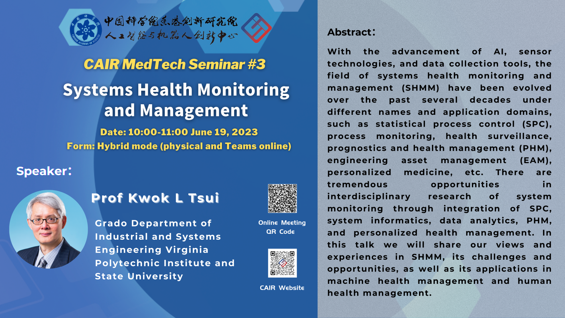 CAIR Medtech Seminar #3 : Systems Health Monitoring and Management
